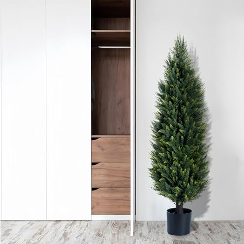 Product: Artificial Cedar Topiary Trees, Set of 2 Lifelike Faux Pruned Cypress with Heavy-Duty Planters – UV-Resistant Outdoor Artificial Shrubs for Indoor/Outdoor Decor (40 Inches)