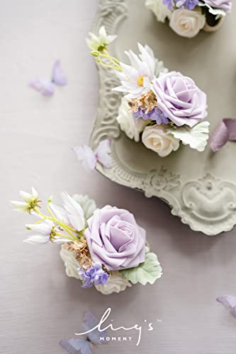 Silky Flower Store Lilac Gold Wedding Boutonnieres Wrist Corsages Set, Pre Arranged Artificial Floral Accessories, 12 Piece 4.75in 6 6 Product: Ling's Moment Pre-Arranged Wedding Flower Packages in Lilac & Gold, Boutonnieres & Wrist Corsages Package(Set of 12)