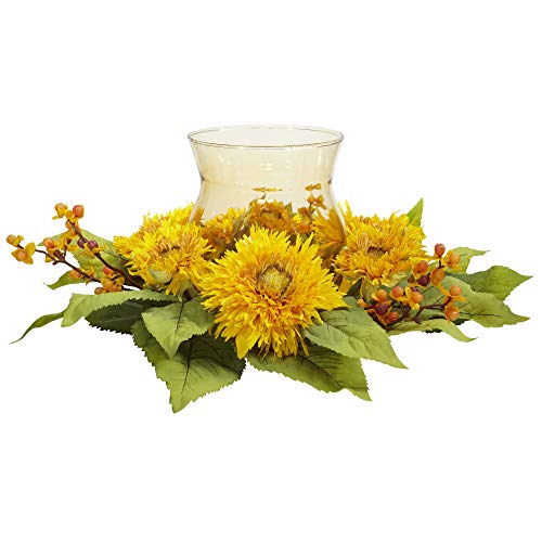 Product: Nearly Natural Golden Sunflower Candelabrum Silk Flower Arrangement