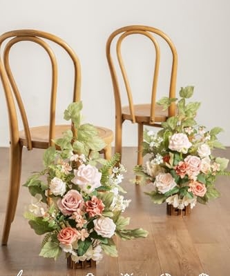 Silky Flower Store Standing Artificial Flower Arrangements, Blush Pink Wedding Aisle Decor, 4pc Faux Floral Centerpieces, 17.5in 11 11 Product: Ling's Moment 17.5" Tall Standing Artificial Flowers Arrangements 4pcs Fall Wedding Aisle Runner Chair Decorations Blush & Pink Centerpieces for Ceremony Reception Rose Floral Party Outdoor