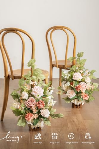 Silky Flower Store Standing Artificial Flower Arrangements, Blush Pink Wedding Aisle Decor, 4pc Faux Floral Centerpieces, 17.5in 4 4 Product: Ling's Moment 17.5" Tall Standing Artificial Flowers Arrangements 4pcs Fall Wedding Aisle Runner Chair Decorations Blush & Pink Centerpieces for Ceremony Reception Rose Floral Party Outdoor
