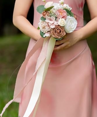 Silky Flower Store Dusty Rose Bridesmaid Bouquet Set of 4, Artificial Silk Wedding Flowers, BENCENTRE, 7 Inch 7 7 Product: BENCENTRE 7 Inch Dusty Rose Bridesmaid Bouquet for Wedding, Set of 4, Small Wedding Bouquet,for Marriage Proposal Party and Vintage Wedding Ceremony Anniversary,Artificial Flowers