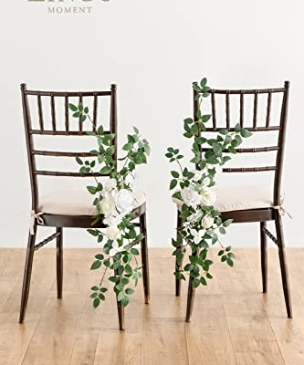 Product: Ling's Moment 8 Wedding Chair Decorations Aisle Pew Church Artificial Flowers Greenery Swag White Sage Green Bench Ceremony Reception Floral Faux Backdrop Rose Arrangements Party Outdoor Decorations