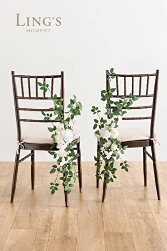 Product: Ling's Moment 8 Wedding Chair Decorations Aisle Pew Church Artificial Flowers Greenery Swag White Sage Green Bench Ceremony Reception Floral Faux Backdrop Rose Arrangements Party Outdoor Decorations