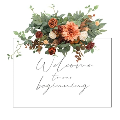 Product: Ling's Moment Fall Wedding Floral Swag Welcome Sign Artificial Flowers Backdrop Garland Terracotta Orange For Ceremony Reception Wall Easel Home Decoration Entryway Faux Outdoor Board Head Table Decor