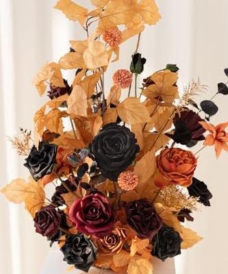 Silky Flower Store Fall Artificial Flower Arrangements, Wedding Arch Decorations, Pumpkin Orange Black Faux Florals, 2 Piece Set 41cm 9 9 Product: Ling's Moment 41" Tall Fall Free Standing Artificial Flowers Arrangements 2 pcs Wedding Arch Altar Stage Decorations Classic Halloween Wedding for Ceremony Reception Church Backdrop Outdoor Party