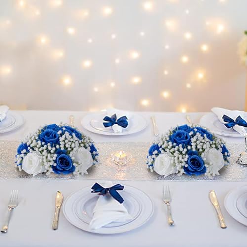 Silky Flower Store Artificial Rose Ball Centerpieces Royal Blue Baby’s Breath, Wedding Table Decor, Faux Silk Floral Arrangements, 10 Pcs, 20cm 2 2 Product: BLOSMON Fake Flowers Ball Wedding Centerpieces 10 Pcs Royal Blue Rose Babys Breath Artificial Flowers Center Pieces Decoration for Table Faux Silk Floral Bouquet Arrangements for Home Party DIY Decor