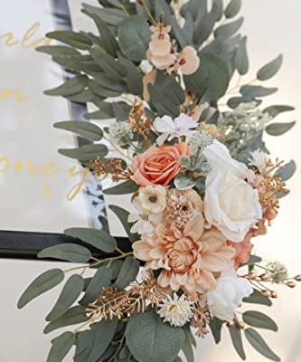 Product: Serra Flora Wedding Arch Flowers Swags Kit (Pack of 2) for DIY Artificial Peony Greenery Arrangements Party Welcome Ceremony Sign and Reception Backdrop Floral Decoration (White Orange)
