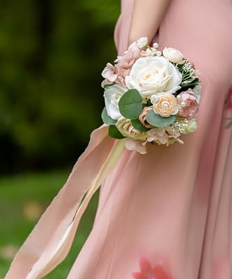 Silky Flower Store Dusty Rose Bridesmaid Bouquet Set of 4, Artificial Silk Wedding Flowers, BENCENTRE, 7 Inch 11 11 Product: BENCENTRE 7 Inch Dusty Rose Bridesmaid Bouquet for Wedding, Set of 4, Small Wedding Bouquet,for Marriage Proposal Party and Vintage Wedding Ceremony Anniversary,Artificial Flowers