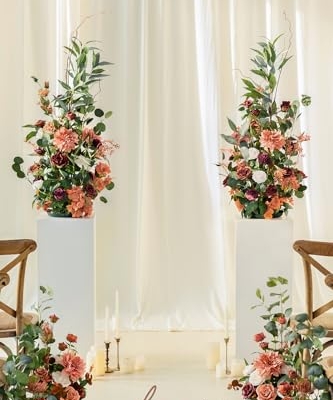 Silky Flower Store Tall Artificial Flower Arrangement, Sunset Terracotta Wedding Arch Decor, Free Standing Faux Floral Pair, 41in 7 7 Product: Ling's Moment 41" Tall Fall Free Standing Artificial Flowers Arrangements 2 pcs Wedding Arch Altar Stage Decorations Sunset Terracotta For Ceremony Reception Church Backdrop Outdoor Aisle Floral Party