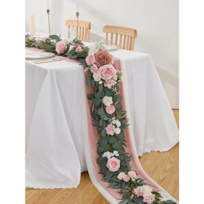 Silky Flower Store Artificial Eucalyptus Garland with Flowers, Burgundy Blush Wedding Decor, 9FT 12 12 Product: OnlyBloom 9FT Eucalyptus Garland with Flowers, Artificial Flowers Garland Table Runner Decor Arch Backdrop Head Table Decorations for Wedding Sweetheart Table Centerpieces(Burgundy & Blush)