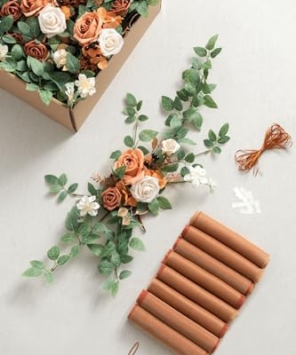 Silky Flower Store Fall Wedding Chair Decorations, Aisle Pew Swag Artificial Flowers, Sunset Terracotta Orange Rose Greenery, 8 Pack 32.5cm 13 13 Product: Ling's Moment 8 Fall Wedding Chair Decorations Aisle Pew Church Artificial Flowers Greenery Swag Sunset Terracotta Orange Bench Ceremony Reception Floral Rose Arrangements Party Outdoor Decorations