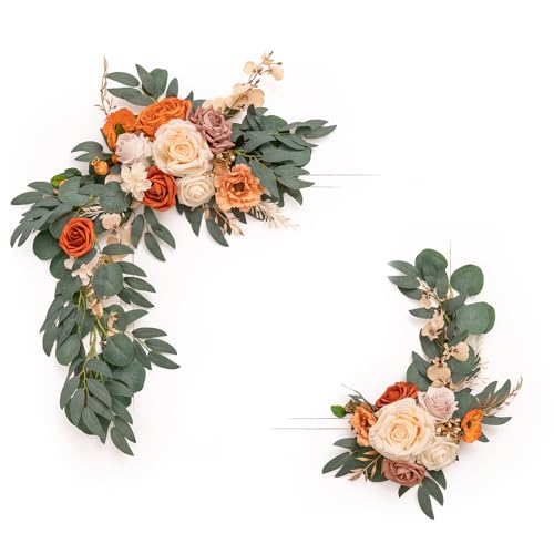 Ling's Moment 2pcs Artificial Welcome Sign Swag Wedding Arch Flowers Decorations Floral Eucalyptus Willow Garland Terracotta Orange Rose Ceremony Party Reception Easel Door Wall Home Entryway Outdoor - Artificial Flower Arrangements Product: Ling's Moment 2pcs Artificial Welcome Sign Swag Wedding Arch Flowers Decorations Floral Eucalyptus Willow Garland Terracotta Orange Rose Ceremony Party Reception Easel Door Wall Home Entryway Outdoor