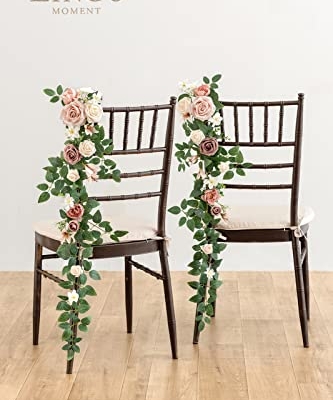 Silky Flower Store Pink Blush Cream Wedding Chair Floral Swag, 10pc Aisle Decorations, Faux Ceremony Chair Ribbons, 32.5cm 8 8 Product: Ling's Moment 10pcs Wedding Chair Decorations Aisle Floral Swag Artificial Pew Flowers Hanging Garland Pink Blush & Cream For Ceremony Reception Church Rose Floral Faux Arrangement Party Outdoor Decor