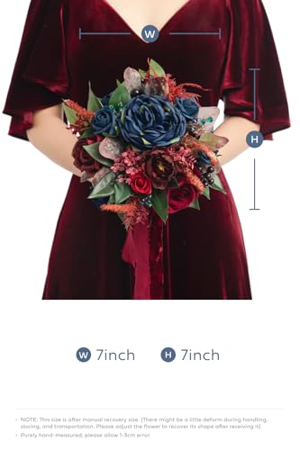 Silky Flower Store Artificial Bridesmaid Bouquet Burgundy and Navy, Ling's Moment Wedding Silk Foam Flowers, 7 Inch 3 3 Product: Ling's Moment Artificial Flowers Burgundy and Navy Bridesmaid Bouquet, Wedding Flowers Bouquets for Bridesmaids, 7 Inch Bridal Bouquets for Bridesmaids, Wedding Decor, Anniversary, etc