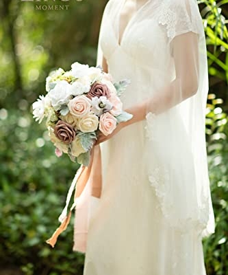 Product: Ling's Moment Dusty Rose Bridal Bouquet for Bride, Blush Pink Wedding Bouquets for Bride, 13 Inch Silk Round Artificial Wedding Flowers Bouquets