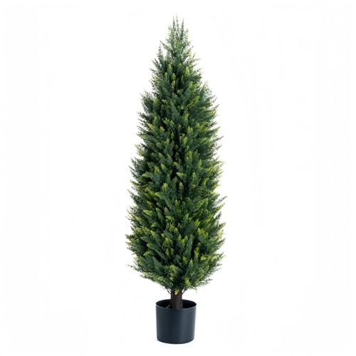 Product: Artificial Cedar Topiary Trees, Set of 2 Lifelike Faux Pruned Cypress with Heavy-Duty Planters – UV-Resistant Outdoor Artificial Shrubs for Indoor/Outdoor Decor (40 Inches)