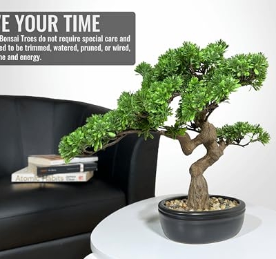 Product: Permaplants Artificial Bonsai Tree 16" Tall with Realistic Wood and Ceramic Pot Fake Plants Juniper Pine Zen Faux Plants for Home Bedroom Office Bathroom Japanese Decor