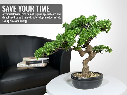 Product: Permaplants Artificial Bonsai Tree 16" Tall with Realistic Wood and Ceramic Pot Fake Plants Juniper Pine Zen Faux Plants for Home Bedroom Office Bathroom Japanese Decor