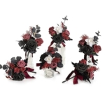 Product: Ling's Moment Burgundy Black Wedding Flowers Mini Bridesmaid Bouquets Set of 6 Pre-Made Small Floral Maroon Gothic Wedding Rose Goth Centerpieces Halloween