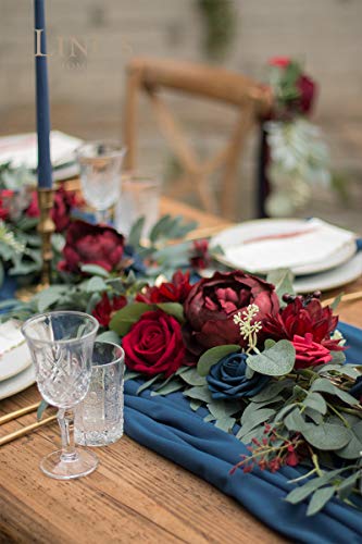 Silky Flower Store Eucalyptus Rose Garland, Burgundy Navy Sweetheart Table Decor, 6FT 2 2 Product: Ling's Moment Flower Garland - 6FT Eucalyptus & Rose - Sweetheart Table Decor for Wedding Reception, Artificial Floral Garland for Mantle, Thanksgiving, Christmas Decoration, Burgundy & Navy