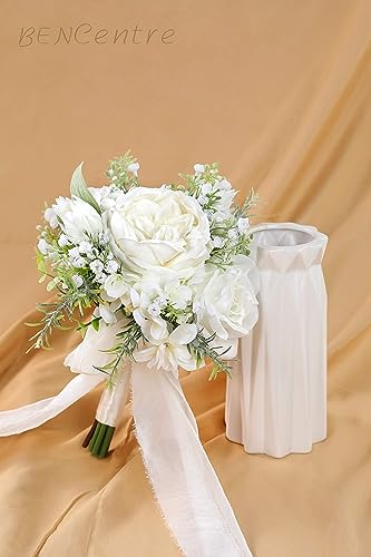 Silky Flower Store Artificial Bridesmaid Bouquet Set, White Greenery Silk Rose Bouquet, Set of 4, 7 Inch 3 3 Product: BENCENTRE 7 Inch White & Greenery Bridesmaid Bouquet for Wedding, Set of 4, Small Wedding Bouquet,for Marriage Proposal Party and Vintage Wedding Ceremony Anniversary,Artificial Flowers