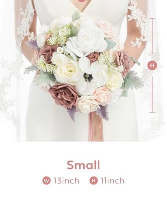 Product: Ling's Moment Dusty Rose Bridal Bouquet for Bride, Blush Pink Wedding Bouquets for Bride, 13 Inch Silk Round Artificial Wedding Flowers Bouquets