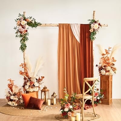 Silky Flower Store Fall Artificial Wedding Arch Flowers Kit, Hanging Flower Arrangement Drapes, Terracotta Orange Autumn Decor, 5ft x 6ft 5in 9 9 Product: Ling's Moment Fall Artificial Wedding Arch Flowers Kit Pack of 4, 2pcs Hanging Flower Arrangement 2pcs Drapes Ceremony Rose Arbor Backdrop Brunt Orange Terracotta Floral Party Autumn Outdoor Decor