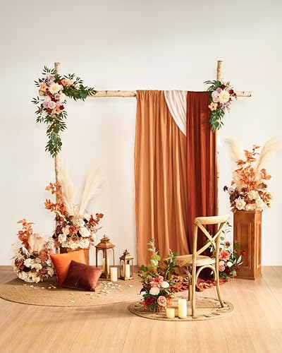 Silky Flower Store Fall Artificial Wedding Arch Flowers Kit, Hanging Flower Arrangement Drapes, Terracotta Orange Autumn Decor, 5ft x 6ft 5in 1 1 Product: Ling's Moment Fall Artificial Wedding Arch Flowers Kit Pack of 4, 2pcs Hanging Flower Arrangement 2pcs Drapes Ceremony Rose Arbor Backdrop Brunt Orange Terracotta Floral Party Autumn Outdoor Decor