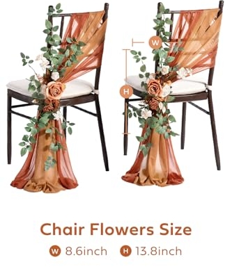 Silky Flower Store Fall Wedding Chair Decorations, Aisle Pew Swag Artificial Flowers, Sunset Terracotta Orange Rose Greenery, 8 Pack 32.5cm 8 8 Product: Ling's Moment 8 Fall Wedding Chair Decorations Aisle Pew Church Artificial Flowers Greenery Swag Sunset Terracotta Orange Bench Ceremony Reception Floral Rose Arrangements Party Outdoor Decorations