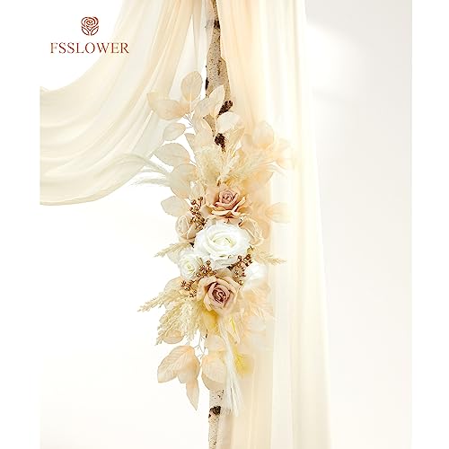 Silky Flower Store Wedding Arch Flower Swag Kit, Beige Faux Silk Draping Decor, Wedding Backdrop Flowers Pack of 3 20.5cm 4 4 Product: Fsslower Wedding Arch Flowers with Drape Kit (Pack of 3) - 2pcs Artificial Flower Swag with 1pcs Draping Fabric for Wedding Ceremony Arbor and Reception Backdrop Decoration (Beige)