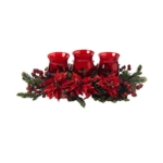 Product: Nearly Natural Poinsettia & Berry Triple Candelabrum