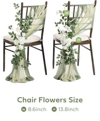 Product: Ling's Moment 8 Wedding Chair Decorations Aisle Pew Church Artificial Flowers Greenery Swag White Sage Green Bench Ceremony Reception Floral Faux Backdrop Rose Arrangements Party Outdoor Decorations