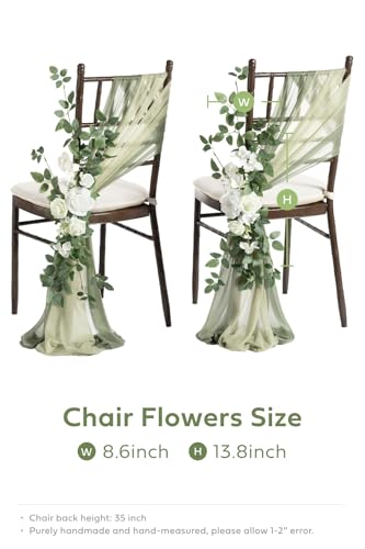 Product: Ling's Moment 8 Wedding Chair Decorations Aisle Pew Church Artificial Flowers Greenery Swag White Sage Green Bench Ceremony Reception Floral Faux Backdrop Rose Arrangements Party Outdoor Decorations