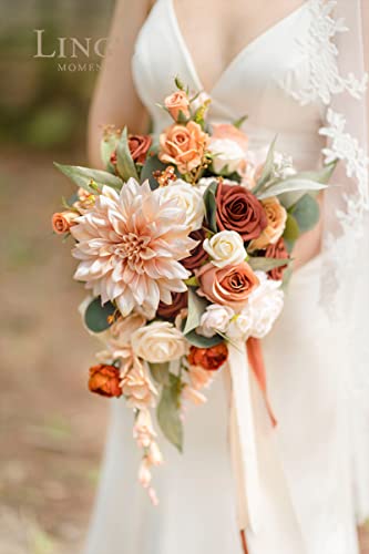 Silky Flower Store Terracotta Bridal Bouquet, Cascading Orange Wedding Bouquet, Ling’s Moment Bridesmaid Bouquet, 13 Inch 3 3 Product: Ling's Moment Terracotta Bridal Bouquet Cascading, Orange Wedding Bouquets for Bride, 13 Inch Bride Bouquets for Wedding Artificial Flowers Bouquets