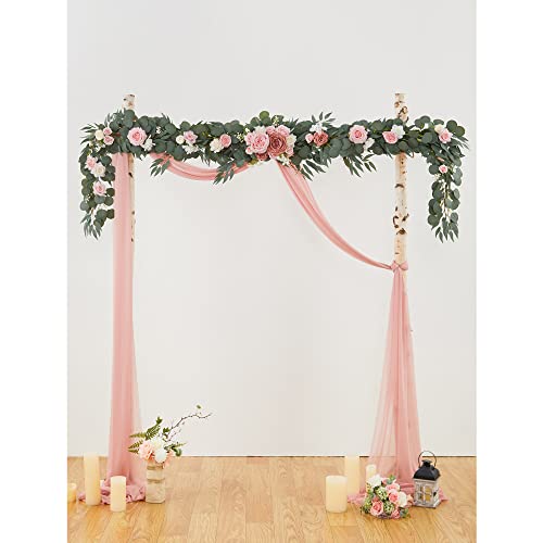 Silky Flower Store Artificial Eucalyptus Garland with Flowers, Burgundy Blush Wedding Decor, 9FT 3 3 Product: OnlyBloom 9FT Eucalyptus Garland with Flowers, Artificial Flowers Garland Table Runner Decor Arch Backdrop Head Table Decorations for Wedding Sweetheart Table Centerpieces(Burgundy & Blush)