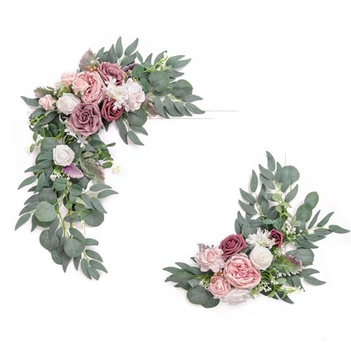 Ling's Moment 2pcs Artificial Welcome Sign Swag Wedding Arch Flowers Decorations Floral Eucalyptus Willow Garland Dusty Rose & Cream Rose Ceremony Party Reception Easel Door Wall Home Entryway Outdoor - Artificial Flower Arrangements Product: Ling's Moment 2pcs Artificial Welcome Sign Swag Wedding Arch Flowers Decorations Floral Eucalyptus Willow Garland Dusty Rose & Cream Rose Ceremony Party Reception Easel Door Wall Home Entryway Outdoor
