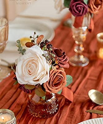 Silky Flower Store Burnt Orange Wedding Centerpiece Flowers, Mini Bridesmaid Bouquets Set of 6, Faux Floral Arrangements 8.5in x 6in 8 8 Product: Ling's Moment Burnt Orange Wedding Centerpieces Flowers Mini Bridesmaid Bouquets Set of 6 Terracotta Table Decor Pre-Made Small Floral Fall Wedding Decorations