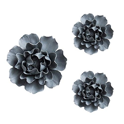 Product: ALYCASO 3 PCS/Set Peony Ceramic Magnolia Flower Wall Decor 3D Flower Art for Living Room Home Hallway Bedroom Kitchen Farmhouse Bathroom Dining Room, Grey(4.72 in*1, 3.54 in*2)