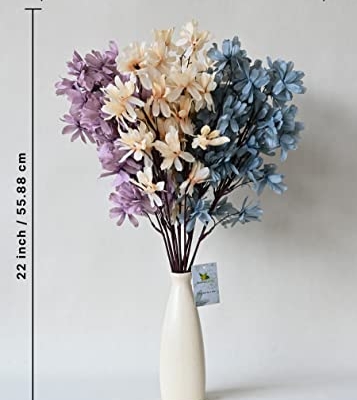 Silky Flower Store Artificial Magnolia Kobus Flower Bunch, Off White Blue Purple, Faux Floral Arrangement, 3 Bunch Set, 20.5cm 10 10 Product: Blooming Floret Artificial Magnolia Kobus Natural Looking Flower Bunch for Home and Office Décor/Gift (Off White + Blue + Purple), Artificial Flora