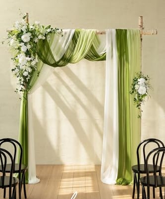 Silky Flower Store Wedding Arch Flowers with Sheer Drapes Kit, Artificial White Green Floral Arrangements, 5 Piece Set, 32.5cm 8 8 Product: Ling's Moment Deluxe Wedding Arch Flowers with Sheer Drapes Kit - Artificial White and Green Floral Arrangements for Ceremony Backdrop, Arbor Decor, 5-Piece Set (2 Flower Stems + 3 Hanging Drapes)
