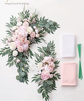 Product: Floroom Arch Flowers with Drapes Kit (Pack of 4) - 2pcs Artificial Blush Pink Floral Swag Arrangement with 2pcs Draping Fabric for Wedding Ceremony Arbor and Reception Backdrop Decoration