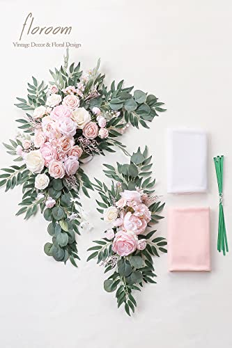Product: Floroom Arch Flowers with Drapes Kit (Pack of 4) - 2pcs Artificial Blush Pink Floral Swag Arrangement with 2pcs Draping Fabric for Wedding Ceremony Arbor and Reception Backdrop Decoration