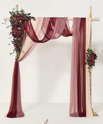 Silky Flower Store Wedding Arch Flowers with Sheer Drapes, Bordeaux Red Wine Artificial Floral Kit, 5 Piece Set 20.5cm 11 11 Product: Ling's Moment Wedding Arch Flowers with Sheer Drapes Kit - Artificial Bordeaux Red & Wine Floral Arrangements for Ceremony Backdrop, Arbor Decor, 5-Piece Set (2 Flower Stems + 3 Hanging Drapes)