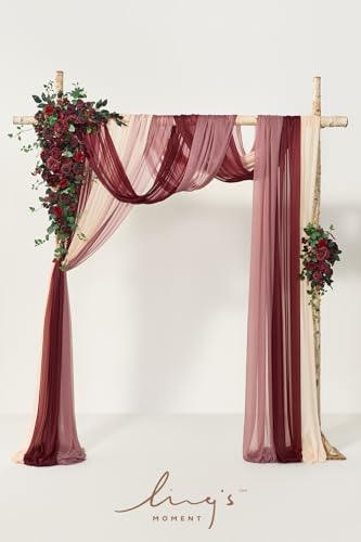 Silky Flower Store Wedding Arch Flowers with Sheer Drapes, Bordeaux Red Wine Artificial Floral Kit, 5 Piece Set 20.5cm 4 4 Product: Ling's Moment Wedding Arch Flowers with Sheer Drapes Kit - Artificial Bordeaux Red & Wine Floral Arrangements for Ceremony Backdrop, Arbor Decor, 5-Piece Set (2 Flower Stems + 3 Hanging Drapes)