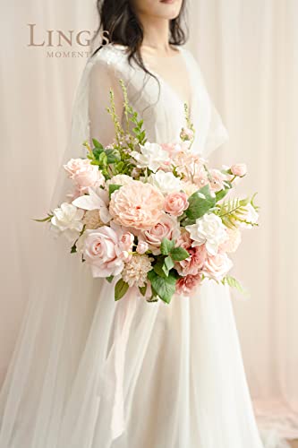 Product: Ling's Moment Blush Pink Wedding Bouquets for Bride, Blush and Cream Bridal Bouquets for Bride, 15 Inch Free Form Artificial Wedding Flower Bouquet