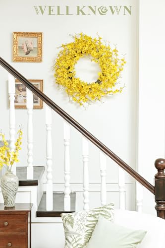 Silky Flower Store 24inch Artificial Forsythia Yellow Flowers Wreath, Silk Leaves Spring Summer Front Door Porch Farmhouse Patio Garden Decor, Orchid 3 3 Product: WELL KNOWN 24inch Artificial Forsythia Yellow Flowers Wreath, Silk Leaves Wreath for Spring Summer Seasonal Decor, Front Door Porch Farmhouse Patio Garden Home Decor (Orchid)