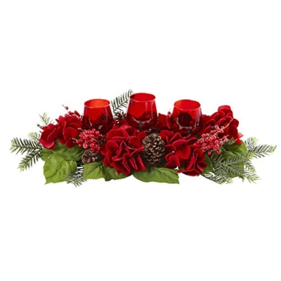 Product: Nearly Natural Triple Hydrangea Red Candelabrum