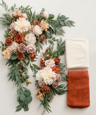 Silky Flower Store Fall Artificial Wedding Arch Flowers Kit, Hanging Flower Arrangement Drapes, Terracotta Orange Autumn Decor, 5ft x 6ft 5in 13 13 Product: Ling's Moment Fall Artificial Wedding Arch Flowers Kit Pack of 4, 2pcs Hanging Flower Arrangement 2pcs Drapes Ceremony Rose Arbor Backdrop Brunt Orange Terracotta Floral Party Autumn Outdoor Decor