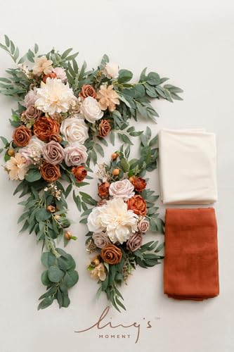 Silky Flower Store Fall Artificial Wedding Arch Flowers Kit, Hanging Flower Arrangement Drapes, Terracotta Orange Autumn Decor, 5ft x 6ft 5in 5 5 Product: Ling's Moment Fall Artificial Wedding Arch Flowers Kit Pack of 4, 2pcs Hanging Flower Arrangement 2pcs Drapes Ceremony Rose Arbor Backdrop Brunt Orange Terracotta Floral Party Autumn Outdoor Decor